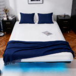 Black Full Size Floating Platform Metal Bed Frame - 14 Inch Height, Built-in LED Strip Light & Power Outlet - Image 7