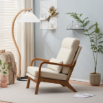 Same Code 47026089 High Back Solid Wood Armrest Backrest Iron Frame Linen Indoor Leisure Chair Off-White - Image 21