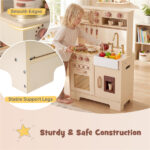 Kids Wooden Play Kitchen with Realistic Lights & Sounds, Pretend Ice Maker & Accessories for Toddlers - Image 7
