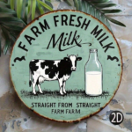 CIFbuy Vintage | Round Metal Tin Sign 8X8 Inch,2D Flat Printed Farm Fresh Milk Retro Dairy Art Decor Classic Farmhouse Style Farm Home TikTok, TikTok, ome Self-pickup Logiopics - Image 5