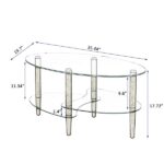 Transparent Oval glass coffee table, modern table in living room Oak wood leg tea table 3-layer glass table - Image 7