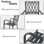 Chair 2 - Heavy-Duty Metal Chair 350LB Capacity, Ergonomic Breathable Patio Chair - 30 Min Assembly, All-Weather Metal Frame for Indoor Outdoor Use, Picnic, BBQ, Party & Camping - Image 8