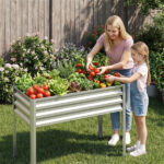 44" Elevated Raised Garden Bed with Drainage Holes, 32" Ergonomic Height Metal Planter - Silver - Image 3