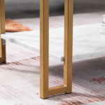 Same Code 35647920 (106 x 50 x 48cm) Simple Double-layer Golden Iron Pipe Marble PVC Coffee Table Rectangular - Image 40