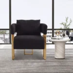 TS Modern decorative chair, living room side chair with gold metal legs, no wheels, suitable for dressing area, reception room, office,Teddy fleece upholstered metal foot sofa 2PCS Black - Image 8