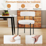 2 PCS White Sherpa Upholstered Dining Chair, Ergonomic Curved Backrest & Wide Round Seat - Image 6