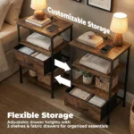 Bedside Table Charging Station Nightstand with USB/C Ports, Adjustable Drawers, 3-Tier Storage Shelf (Shipment from Walmart) - Image 6
