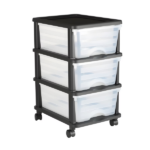 50L 3 Storage Drawer Cart, Clear Plastic Storage Drawers with Wheels Sturdy Cart with 3 Bins for Office Supplies, Craft Rooms