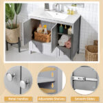 Grey MDF Lacquered Double Door & 2-Drawer Bathroom Vanity Cabinet with Decorative Molding - 91x46x82cm - Image 17