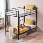 Same Code 12883671 Iron Bed Bunk Bed with Ladder for Kids Twin Size Black - Image 50