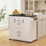 White Kitchen Island Cart with 4 Drawers & 2 Cabinets, 5 Universal Casters with Brakes​ - Image 2