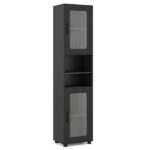 67" Tall Slim Bathroom Storage Cabinet with Fluted Doors, Adjustable Shelf Freestanding Narrow Organizer - Black - Image 2