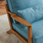 Mid-Century Oak Accent Chair - Linen-Cotton Navy Blue Upholstered Single Lounge Chair, Indoor Armchair with Sturdy Wood Frame (330LBS Weight Capacity) - Image 18