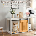 31.5" Dog Crate Furniture with Sliding Barn Door, Wooden Dog Kennel End Table for Indoor Use - White - Image 9