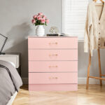 Nail polish powder textured surface, particleboard with melamine veneer, 66*33*73mm, four-drawer cabinet, faux rose gold handles