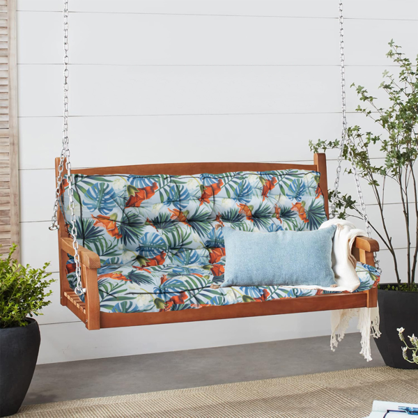 Outdoor Swing Cushions 70 Inch, Waterproof 4" Thick Porch Swing Cushion Replacement with Backrest and Ties, Comfortable 2-3 Seat Pation Swing Pad for Backyard, Garden, Lawn, Outdoor Furniture Qingxin summer