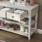 Console Table with Wood Frame and Legs, Sofa Table Entryway Table with 3 Drawers and 2 Open Shelves Antique White - Image 10