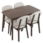Rubber wood soft bag deep walnut dining table and chair set 1 table 4 chairs beige cushion rectangular - Image 18