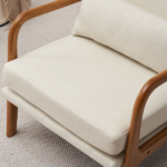 Same Code 47026089 High Back Solid Wood Armrest Backrest Iron Frame Linen Indoor Leisure Chair Off-White - Image 11