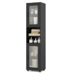 67" Tall Slim Bathroom Storage Cabinet with Fluted Doors, Adjustable Shelf Freestanding Narrow Organizer - Black - Image 3