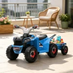 Blue 6V Toddler Electric Vehicle – with Toy-Carrying Back Trailer, Gentle Forward & Backward, Durable Wear-Resistant Wheels 18-36 Months