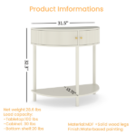 Artisan-Crafted Wave-Pattern Demi-Lune Console Table with Creamy White Finish,Unique Half Moon Design End Table with 2 Storage Drawers and Bottom Shelf for Living room, Bedroom, Study, Hallway - Image 12