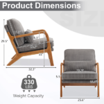 Low Arm Accent Chair - Light Gray Corduroy Upholstered Indoor Lounge Chair, Compact Single Seater with Sturdy Frame (330LBS Weight Capacity) - Image 7