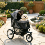 Gray 3-Wheel Pet Stroller – for Small & Medium Dogs, Adjustable Canopy, Safety Tether, Storage Basket - Image 6