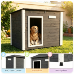 34" x 20" x 25" Outdoor Dog House with Sloped Asphalt Roof, Elevated Floor & Openable Roof Weatherproof Pet Kennel with PVC Door Curtain for Medium Large Dogs Gray - Image 6