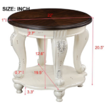 22'' Two Tone Round End Table,Solid Wood Sofa Side Table with Shelf,Living Room Corner Table Easy Assemble,Beige and Espresso Top - Image 2