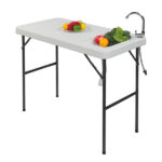 Folding Portable Fish Fillet & Hunting & Cutting Table with Sink Faucet - Image 3