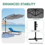 Outdoor Patio Umbrella, 10ft Offset Hanging Patio Umbrella with Aluminum Stand, 8 Ribs, UV Protection for Pool Garden Backyard Market, Gray (Shipment from Walmart) - Image 5