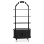 Arched Ceiling + 4-Layer Open Shelving + Double-Door Roller Shutter Display Case Display Rack with Black US Standard Socket (1USB+1Type-C) & Particleboard Melamine Veneer & Iron Pipe Spray Paint 31.5*13.78*70.87in Black - Image 2