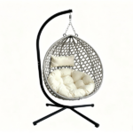 Foldable Hanging Egg Chair with Stand, HDPE Rattan Wicker Swing Chair with Cushion, Heavy Duty Frame 350 Lbs Capacity, Outdoor Patio Indoor Bedroom Balcony, Beige+Gray - Image 10