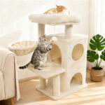 Beige 33.5" Multi-Level Cat Tree with 2-Tier Condo, Sisal Scratching Posts & Anti-Toppling Device for Cats - Image 5