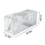 32" Live Animal Cage Trap, Heavy Duty Folding Raccoon Trap, Humane Cat Trap with Handle, Silver - Image 6