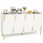 White 4-Door Buffet Storage Cabinet with Push-to-Open Soft Close Doors, Adjustable Metal Legs Anti-Tip Kits Engineered Wood Sideboard Coffee Bar Station for Kitchen Dining Living Room - Image 3