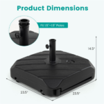 Rolling Fillable Patio Umbrella Base with Foldable Pull Rod & Hidden Wheels, Heavy Duty Water Sand Weighted Umbrella Stand with 2 Adapters for 7.5-11ft Umbrellas - Image 6