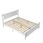 Queen Single Bunk Bed Painted + Melamine Veneer & Pine + MDF Bed Frame Vertical Striped Decorative Bed Frame 63.78*83.46*37.8in White - Image 5