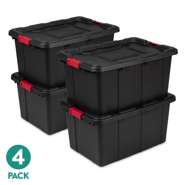 09741771_1 A set of 4 large industrial storage boxes, 27-gallon durable plastic storage boxes, equipped with lockable lids and integrated handles, in black(Shipment from Walmart) - Image 1