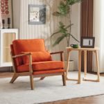 Mid-Century Modern Accent Chair with Wooden Frame - Oak Armrest, Linen-Cotton Burnt Orange Upholstery, Single Seater Lounge Chair for Living Room (Weight Capacity 330LBS) - Image 10