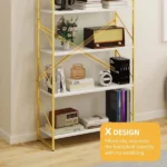 5 Tier Bookshelf, Modern Gold& White Bookcase, Open Bookcase Storage Organizer for Bedroom, Living Room and Home Office, Gold (Shipment from Walmart) - Image 5