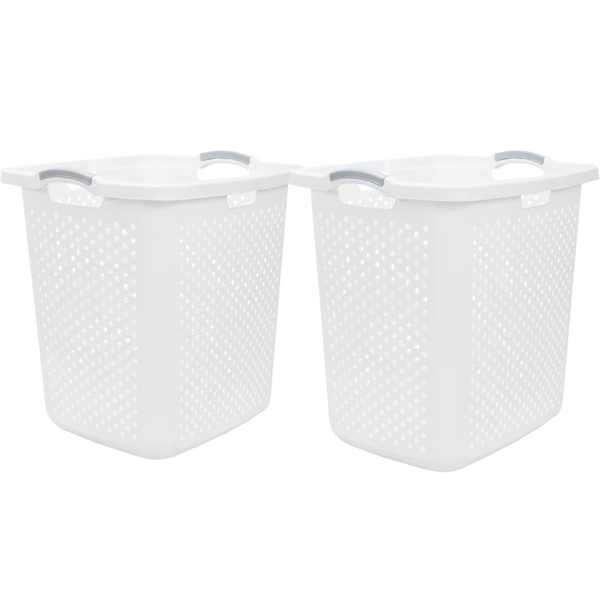 2.5 Bushel XL Plastic Laundry Basket, White, 2 Pack (Shipment from Walmart)
