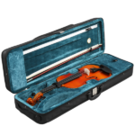 Brand new 4/4 acoustic matte tiger stripe violin set includes phonetic symbols sticker, tuner, string set, shoulder rest, rosin, bow, and premium gift box. - Image 6