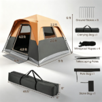 Orange Light-Blocking Outdoor Cabin Tent, Large 9x9ft Interior Windproof Rainfly Tent with Carry Bag Ground Stakes Ropes for Family Group Camping - Image 3
