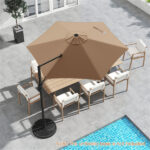 9x8.2FT Cantilever Patio Umbrella, Double-Tier Vented Offset Umbrella for Garden Pool-Brown - Image 9