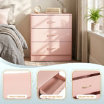 3-Drawer Chest with Faux Rose Gold Handles Drawer Dresser 22.05*12.99*25.98in Pink - Image 7