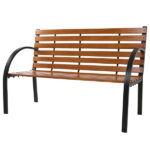 48" Hardwood Slotted Steel Cast Iron Frame Outdoor Patio Garden Bench Park Seat - Image 6