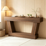 Brown 63" Vintage Entryway Console Table – Narrow Design, Open Shelf, for Living Room Space