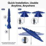 10 FT 3-Layer Solar Patio Umbrella, 32 LED Lights Market Umbrella with Adjustable Tilt, 8-Rib Outdoor Sunshade for Backyard, Deck and Poolside Navy Blue (Shipment from Walmart) - Image 3